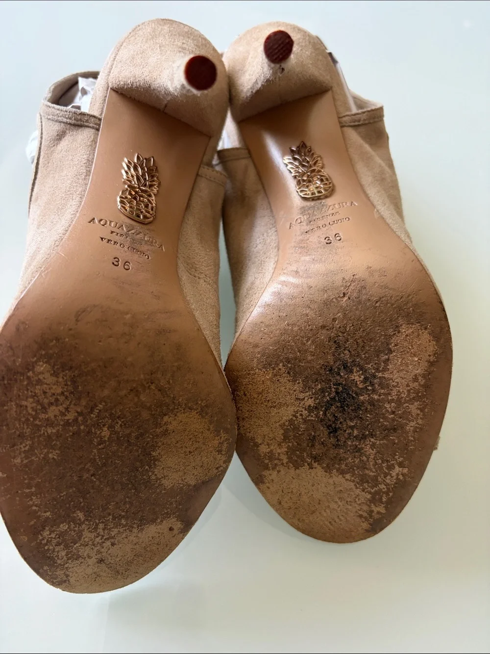 Aquazzura  Nude Sexy Thing Suede Peep Toe Bootie in soft nude suede. Sz 6